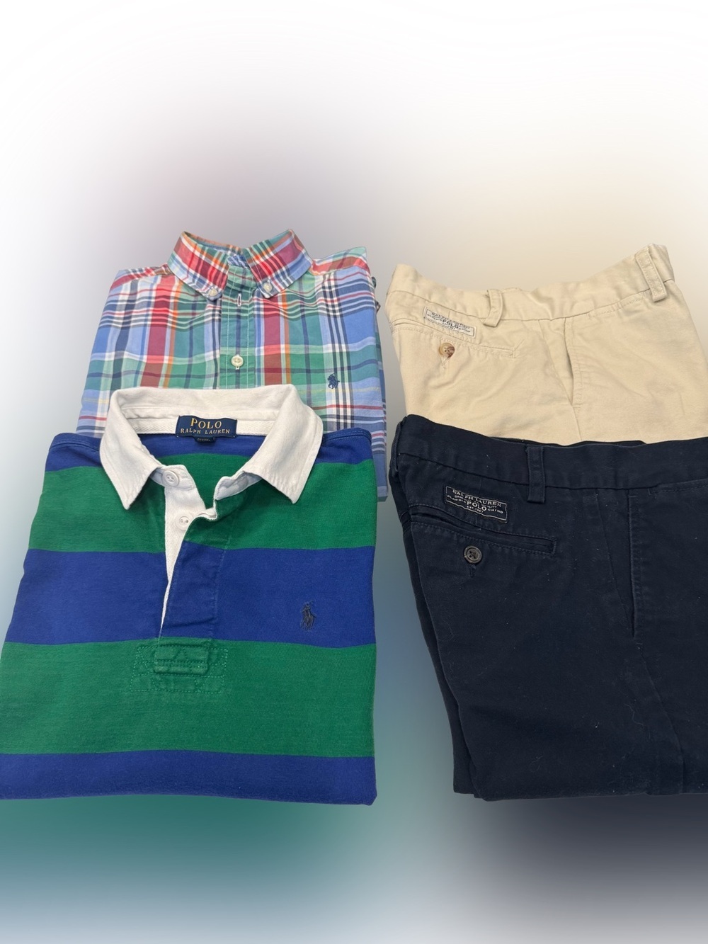 Ralph Lauren Boys 4 PCS Set 2 Shorts, Striped Rugby & Button Down Shirt Sz 10-12